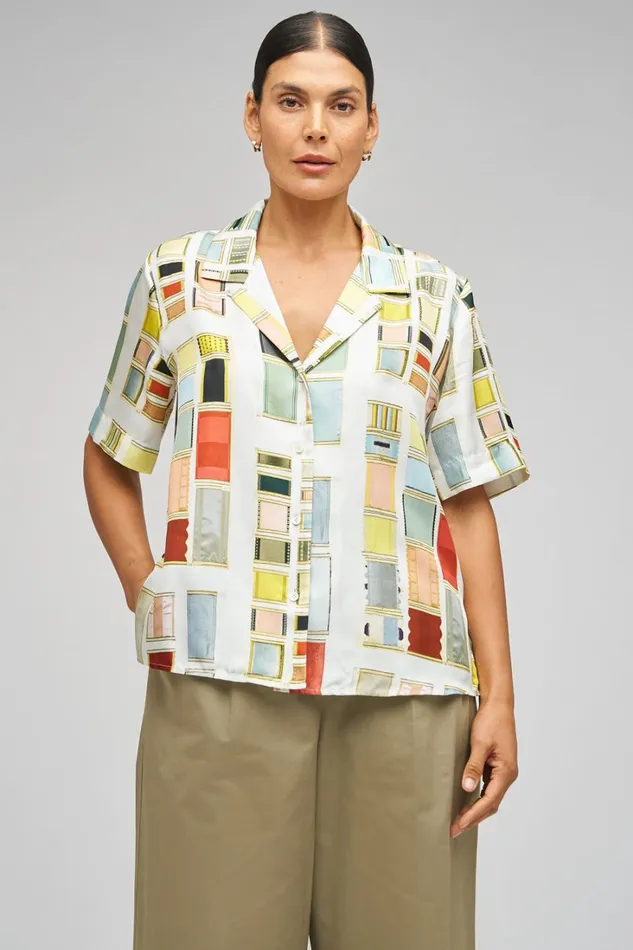 Oroton Vintage Ribbon Camp Shirt Multi Women Tops Oroton Vintage Ribbon Camp Shirt Multi Women Tops