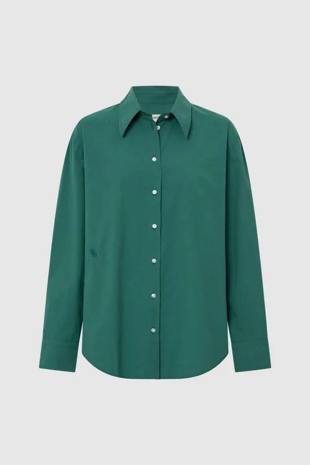 Oroton Wren Poplin Shirt Villa Green Women Tops