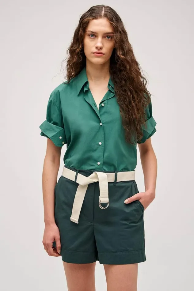 Oroton Wren Poplin Shirt Villa Green Women Tops Oroton Wren Poplin Shirt Villa Green Women Tops