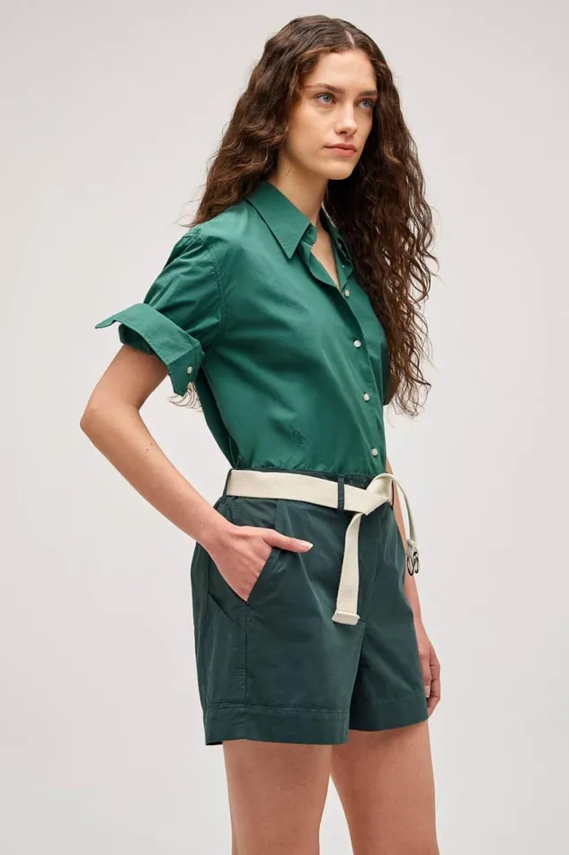 Oroton Wren Poplin Shirt Villa Green Women Tops Oroton Wren Poplin Shirt Villa Green Women Tops