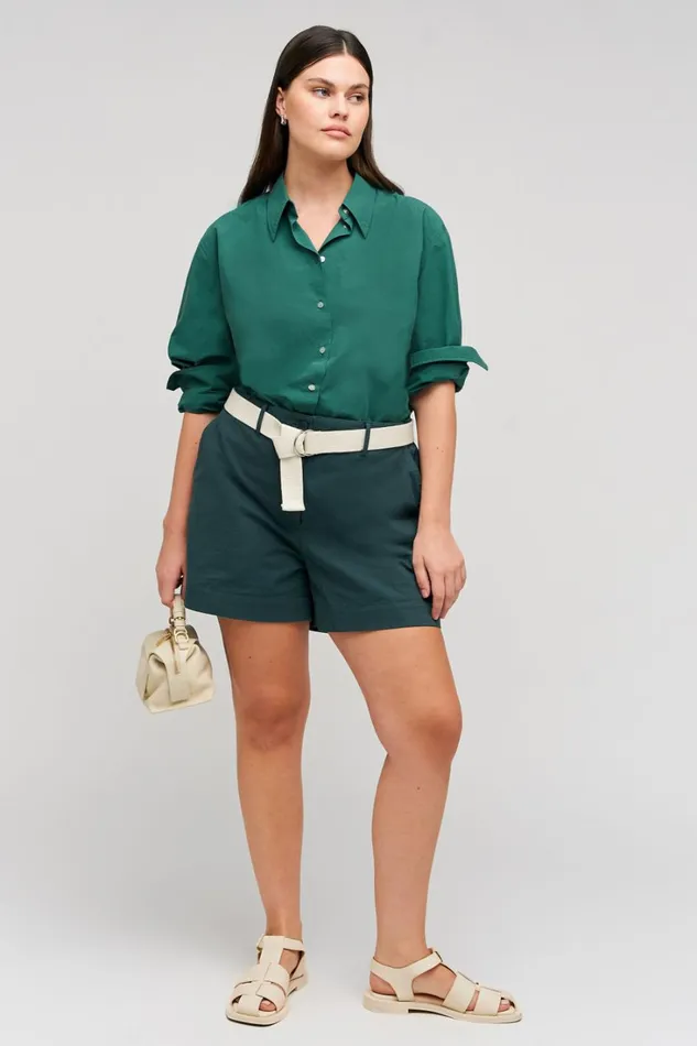 Oroton Wren Poplin Shirt Villa Green Women Tops Oroton Wren Poplin Shirt Villa Green Women Tops