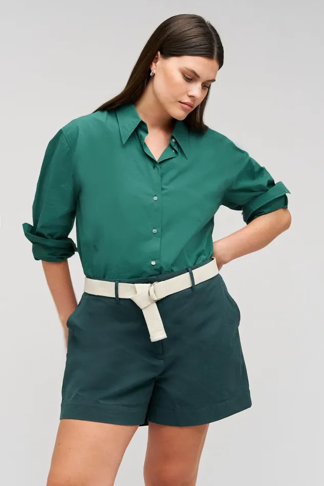 Oroton Wren Poplin Shirt Villa Green Women Tops Oroton Wren Poplin Shirt Villa Green Women Tops