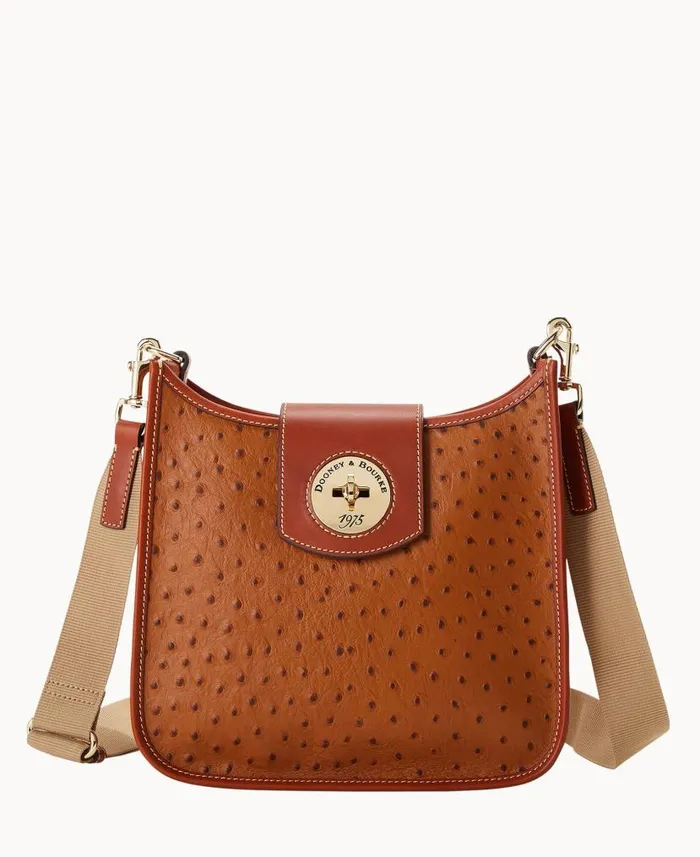 Ostrich Turnlock Messenger 28 Caramel Woman Dooney and Bourke Shoulder Bags