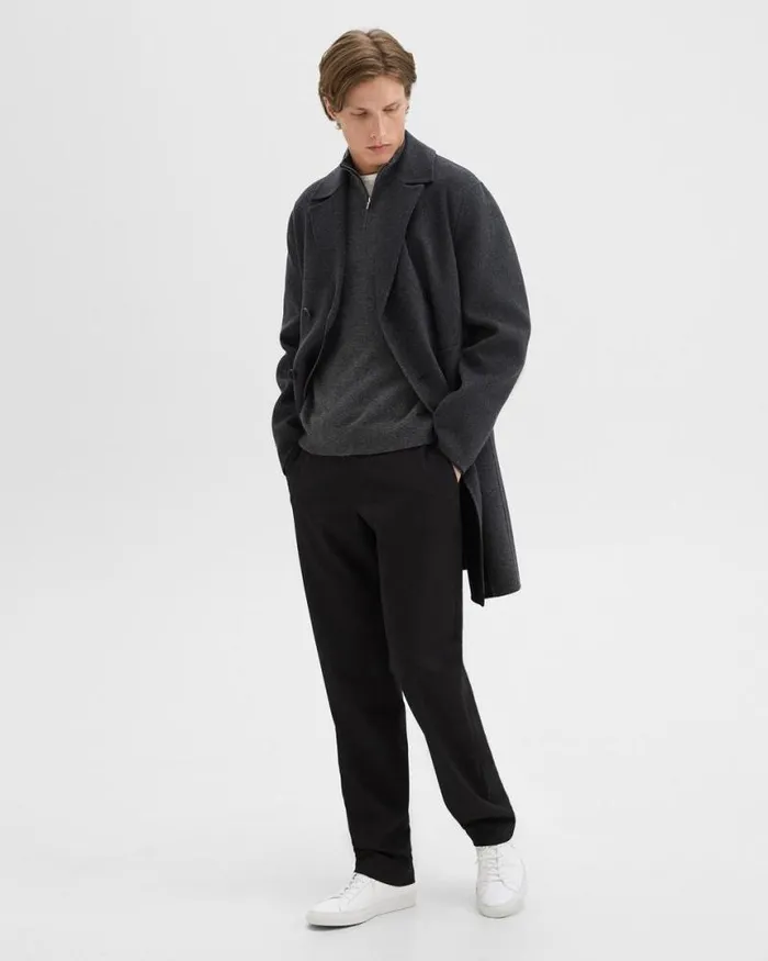 Outerwear Men Theory DoubleBreasted Coat In DoubleFace WoolCashmere Dark Charcoal Melange