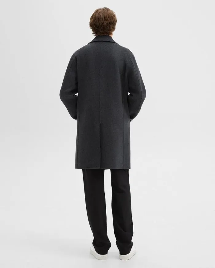 Outerwear Men Theory DoubleBreasted Coat In DoubleFace WoolCashmere Dark Charcoal Melange