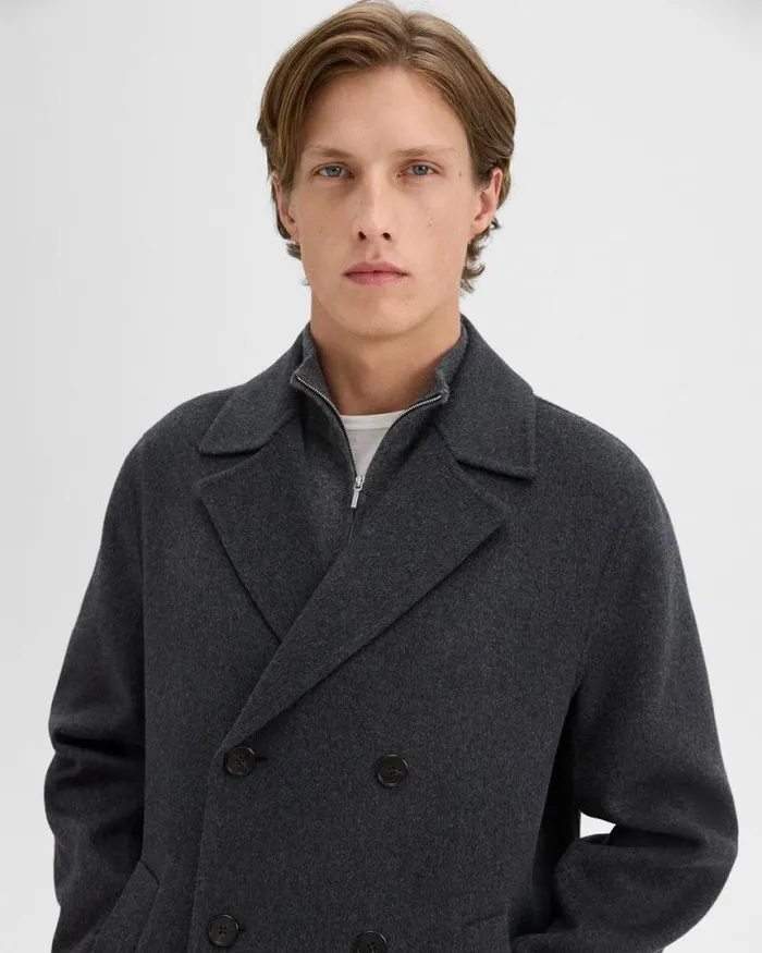 Outerwear Men Theory DoubleBreasted Coat In DoubleFace WoolCashmere Dark Charcoal Melange