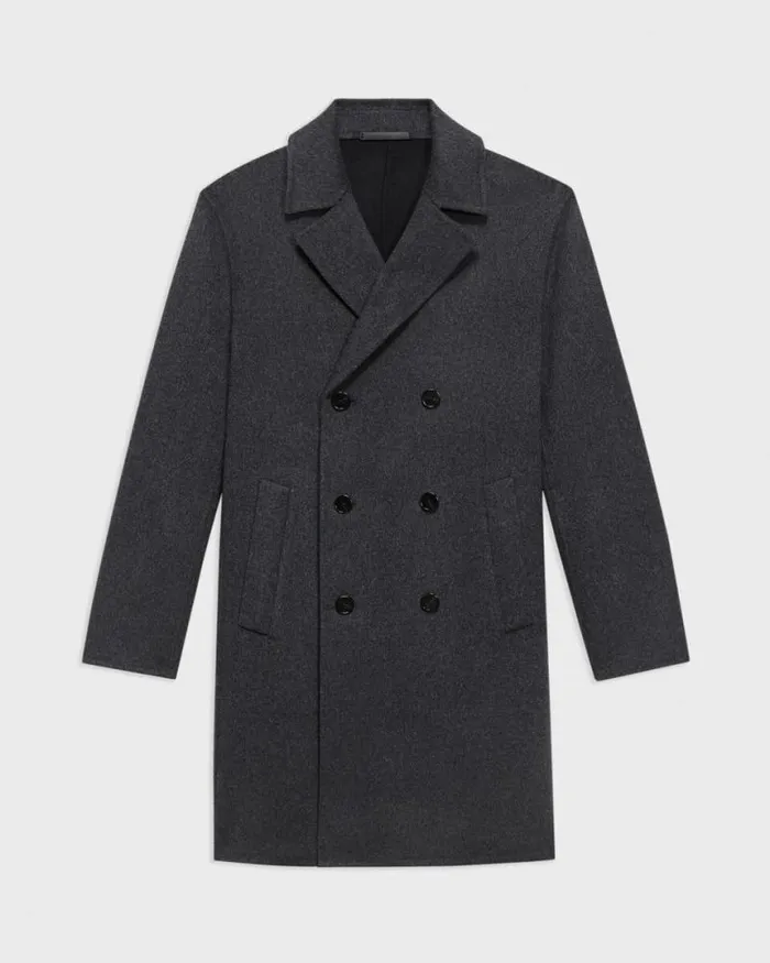 Outerwear Men Theory DoubleBreasted Coat In DoubleFace WoolCashmere Dark Charcoal Melange