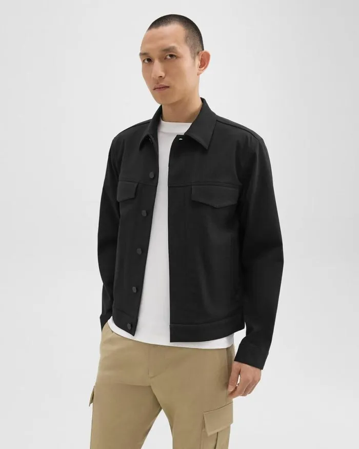 Outerwear Men Theory River Trucker Jacket In Neoteric Twill Black