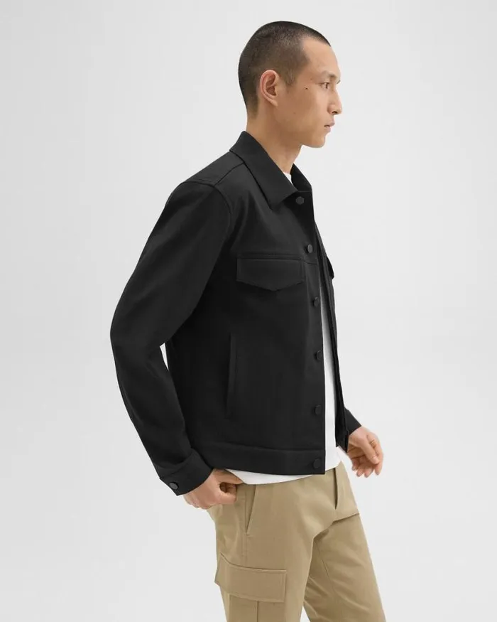 Outerwear Men Theory River Trucker Jacket In Neoteric Twill Black Outerwear Men Theory River Trucker Jacket In Neoteric Twill Black