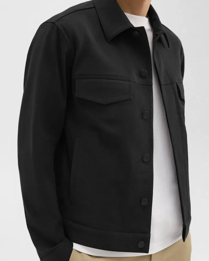 Outerwear Men Theory River Trucker Jacket In Neoteric Twill Black Outerwear Men Theory River Trucker Jacket In Neoteric Twill Black