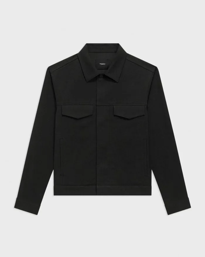 Outerwear Men Theory River Trucker Jacket In Neoteric Twill Black Outerwear Men Theory River Trucker Jacket In Neoteric Twill Black