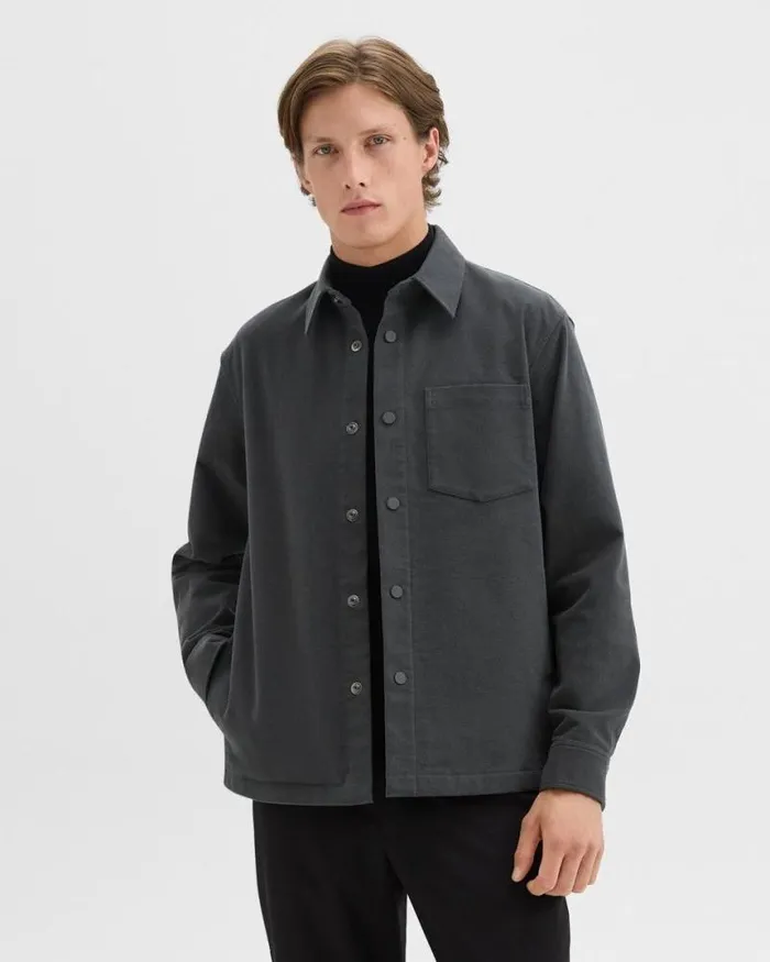 Outerwear Men Theory Shirt Jacket In Moleskin Twill Graphite