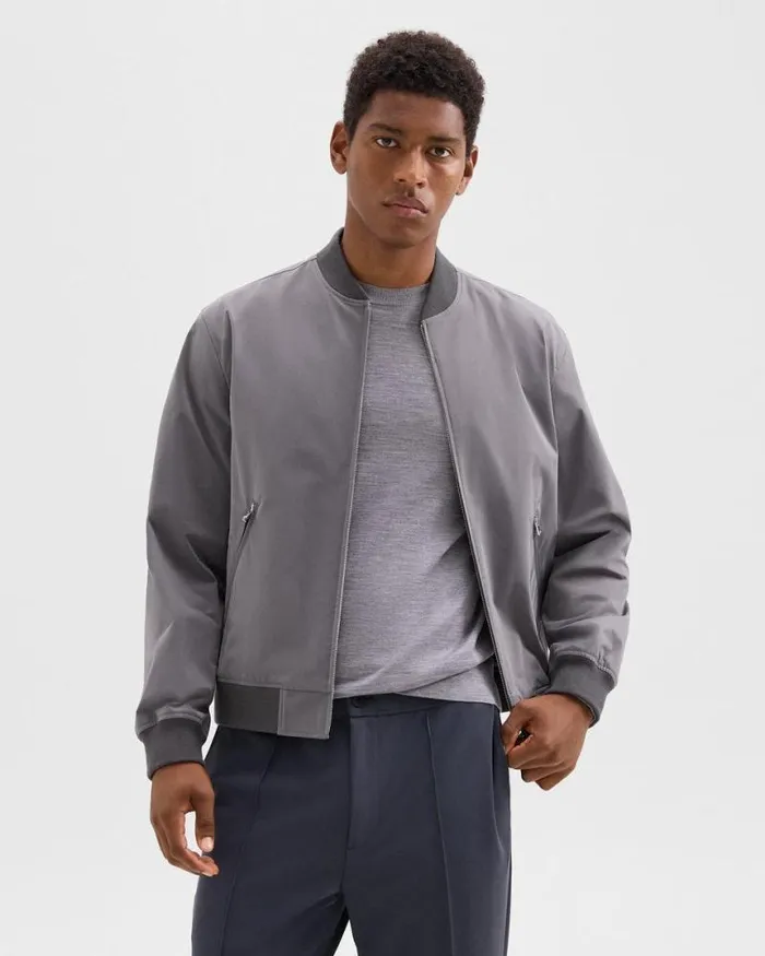 Outerwear Men Theory Tailored Bomber Jacket In Foundation Twill Soft Grey