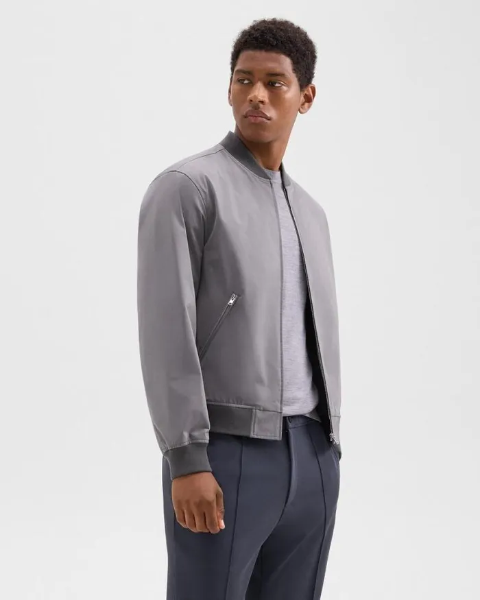 Outerwear Men Theory Tailored Bomber Jacket In Foundation Twill Soft Grey Outerwear Men Theory Tailored Bomber Jacket In Foundation Twill Soft Grey