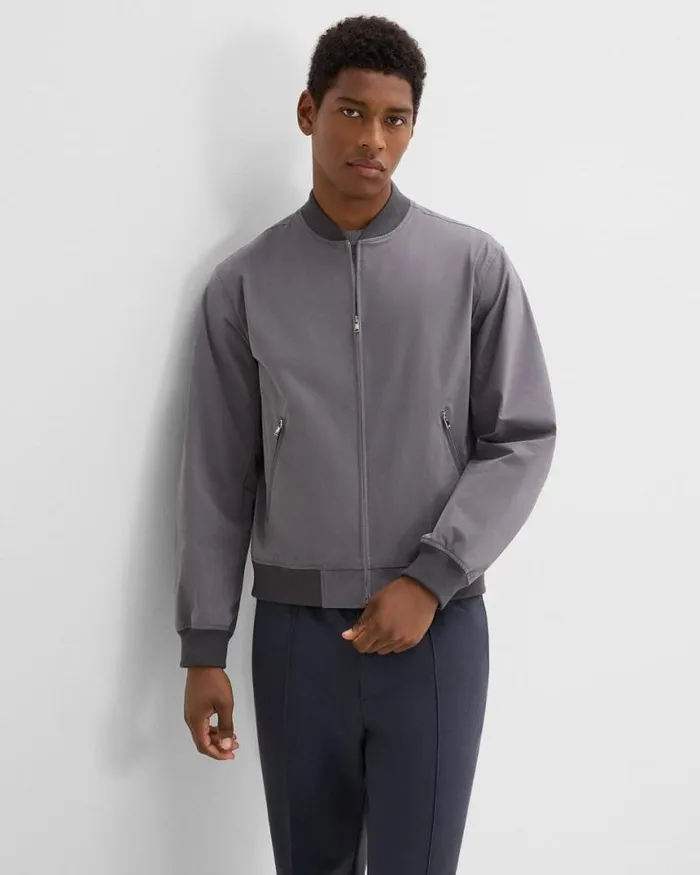 Outerwear Men Theory Tailored Bomber Jacket In Foundation Twill Soft Grey Outerwear Men Theory Tailored Bomber Jacket In Foundation Twill Soft Grey