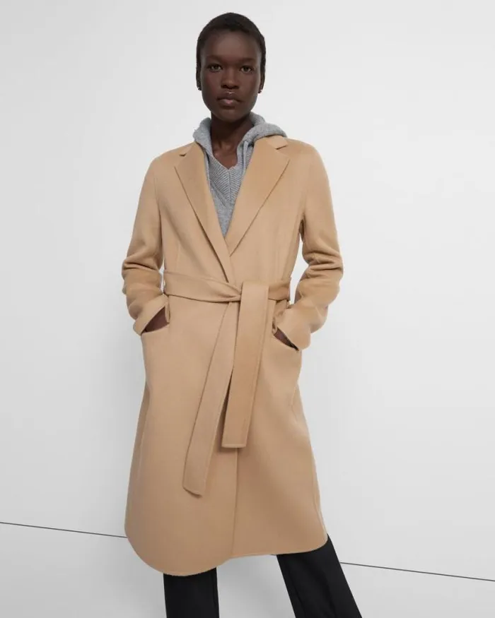 Outerwear Women Theory Belted Coat In DoubleFace WoolCashmere Palomino