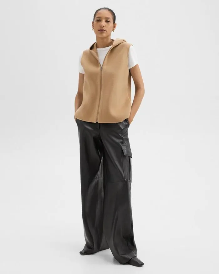 Outerwear Women Theory Hooded ZipUp Vest In DoubleFace WoolCashmere New Camel