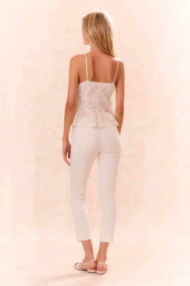 Pants and Shorts Women LoveShackFancy Doro Lace Up Bow Pants Cream
