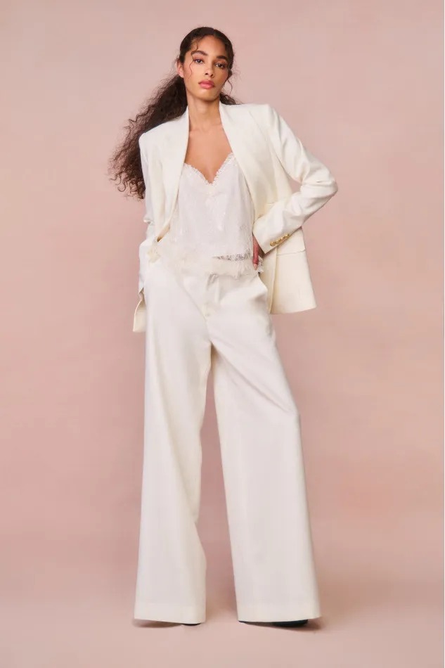 Pants and Shorts Women LoveShackFancy Samuela Wide Leg Trouser Cream