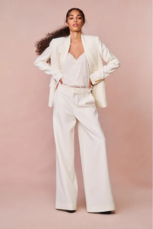 Pants and Shorts Women LoveShackFancy Samuela Wide Leg Trouser Cream