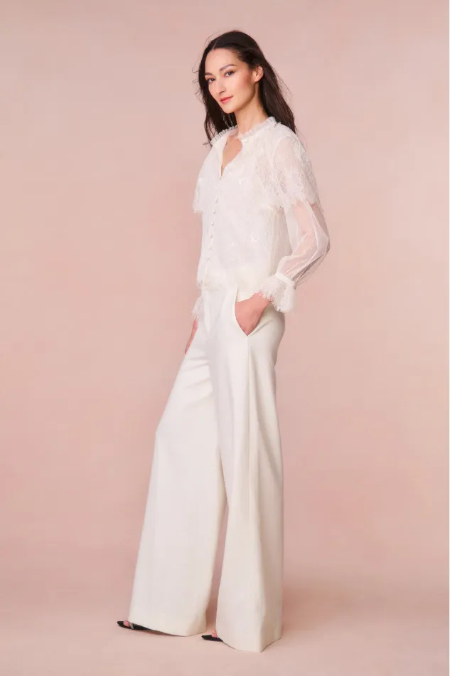 Pants and Shorts Women LoveShackFancy Samuela Wide Leg Trouser Cream