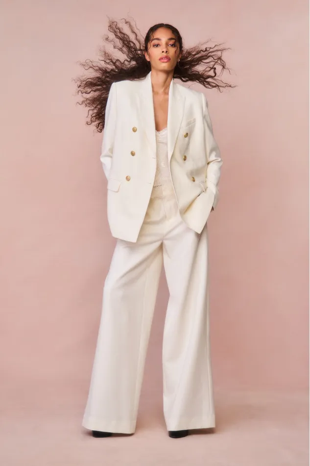 Pants and Shorts Women LoveShackFancy Samuela Wide Leg Trouser Cream