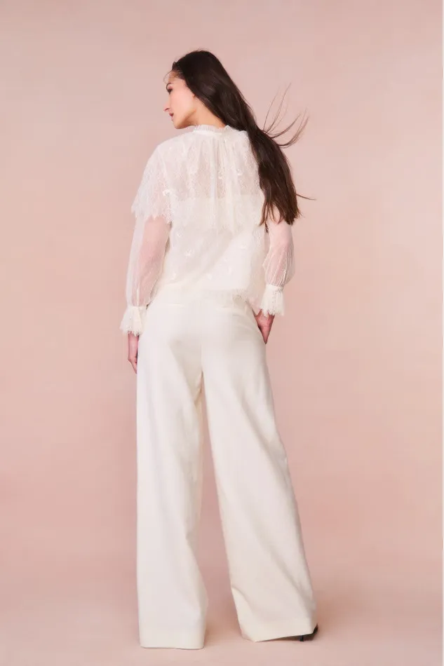 Pants and Shorts Women LoveShackFancy Samuela Wide Leg Trouser Cream