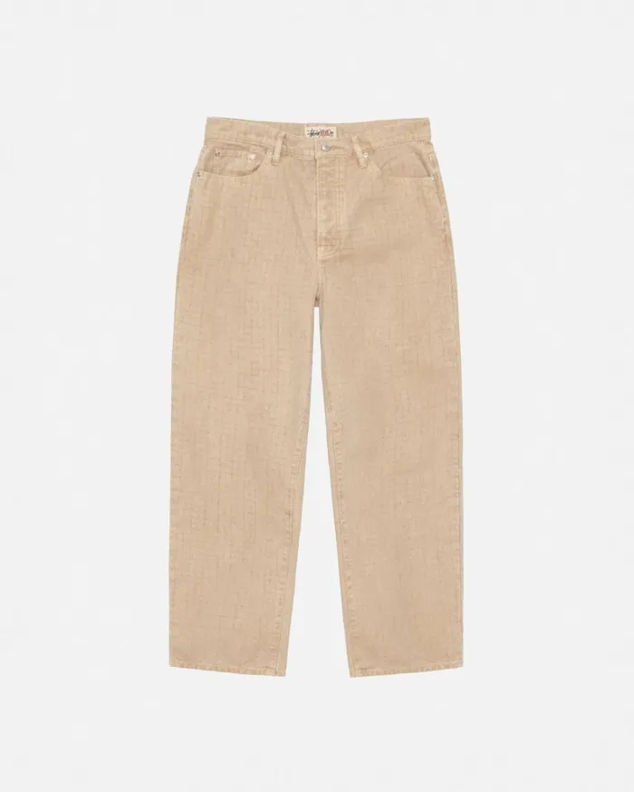 Pants MenWomen Stussy BIG OL039 JEAN CANVAS NEEDLEPUNCH Khaki
