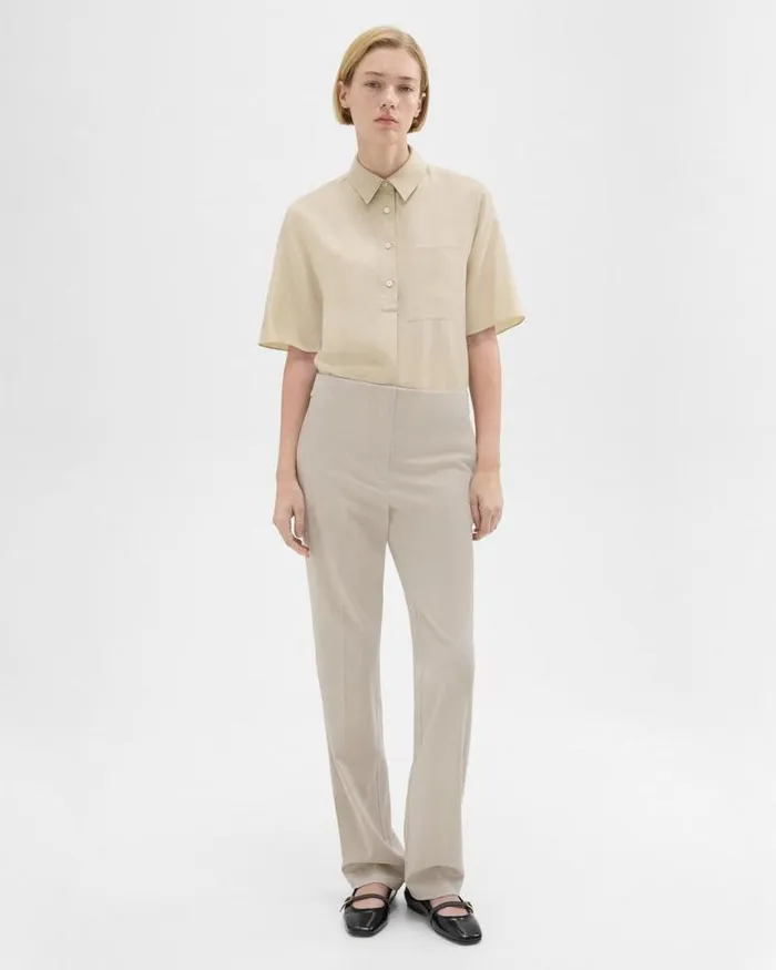 Pants Women Theory Adjustable Wool Gabardine Pant Aged Flax