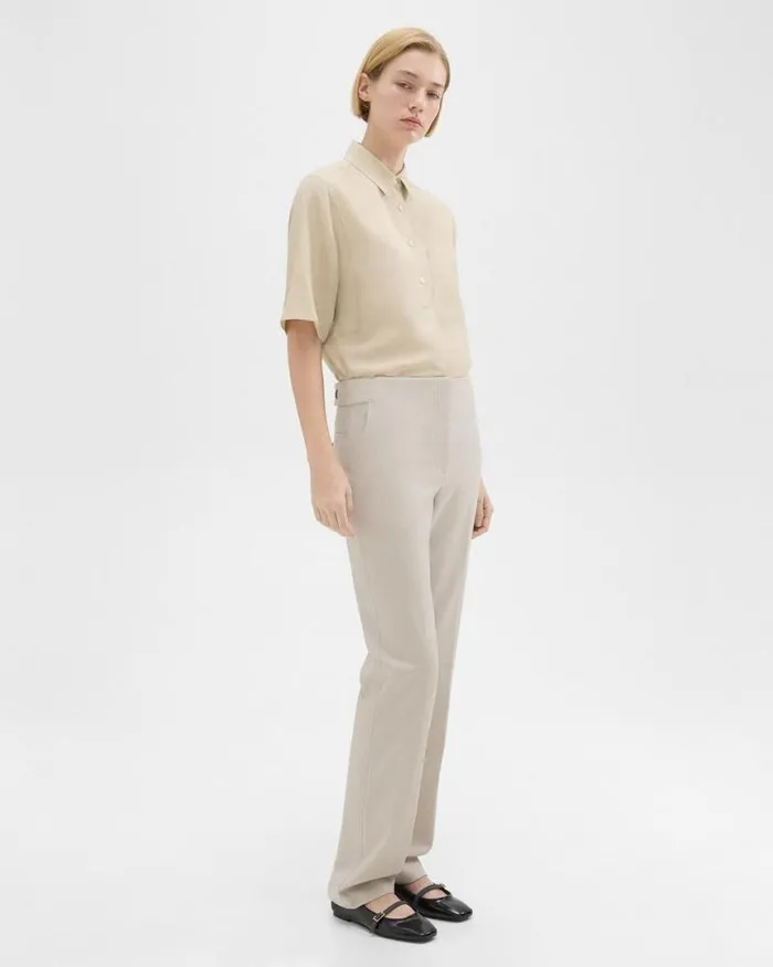 Pants Women Theory Adjustable Wool Gabardine Pant Aged Flax