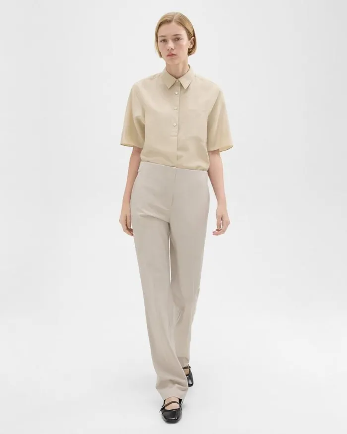 Pants Women Theory Adjustable Wool Gabardine Pant Aged Flax