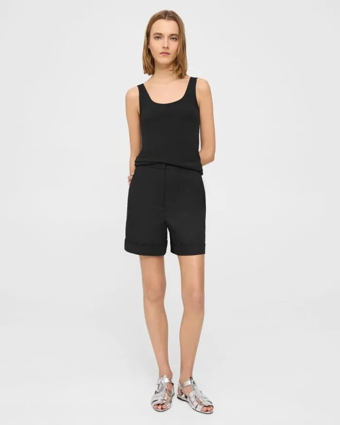 Pants Women Theory Cuffed Short In Stretch Cotton Twill Black