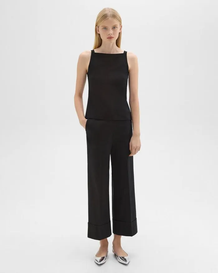 Pants Women Theory HighWaist Cuff Pant In Organic Cotton Black