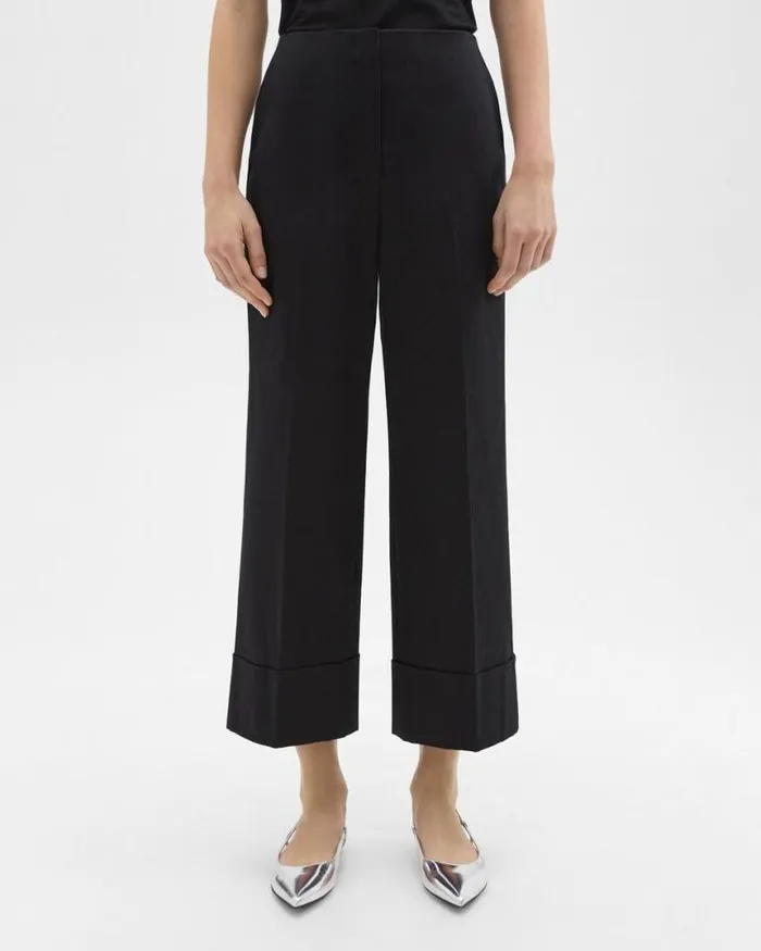 Pants Women Theory HighWaist Cuff Pant In Organic Cotton Black Pants Women Theory HighWaist Cuff Pant In Organic Cotton Black