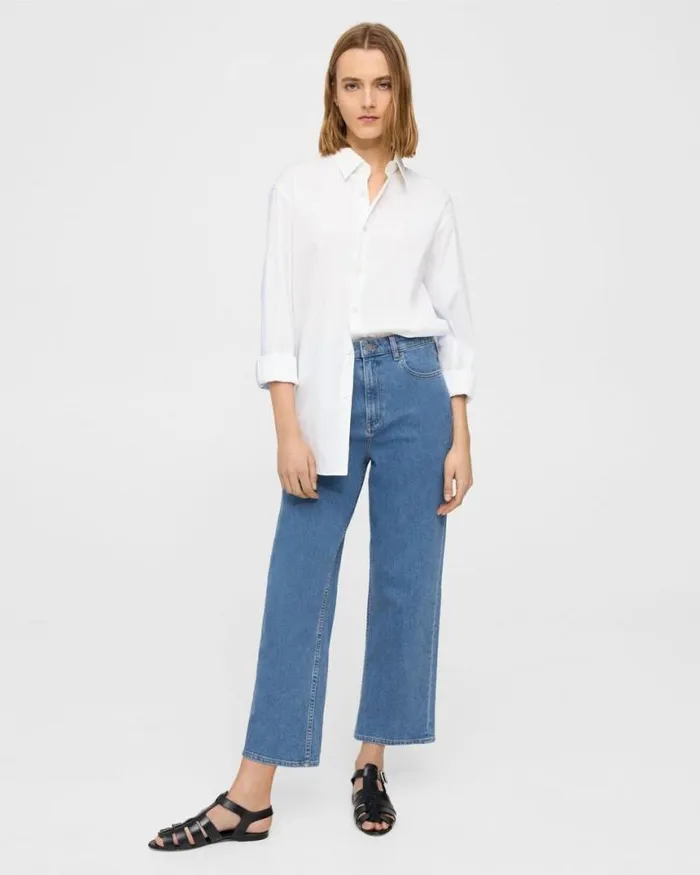 Pants Women Theory HighWaist StraightLeg Jean In Stretch Denim Washed Indigo