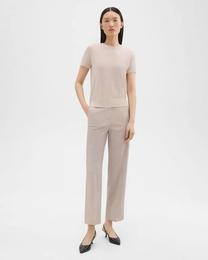 Pants Women Theory HighWaist StraightLeg Pant In Good Wool Sand Melange