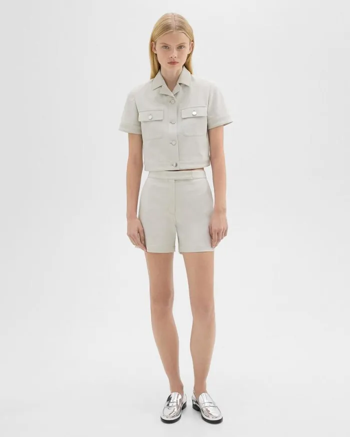 Pants Women Theory Waist Tab Short In Neoteric Twill Limestone