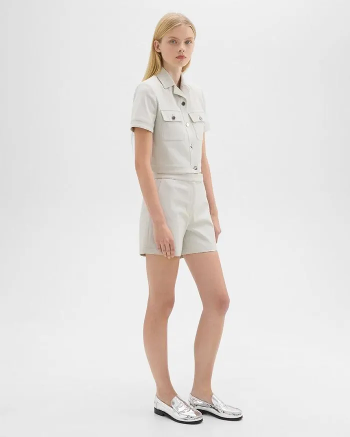 Pants Women Theory Waist Tab Short In Neoteric Twill Limestone Pants Women Theory Waist Tab Short In Neoteric Twill Limestone