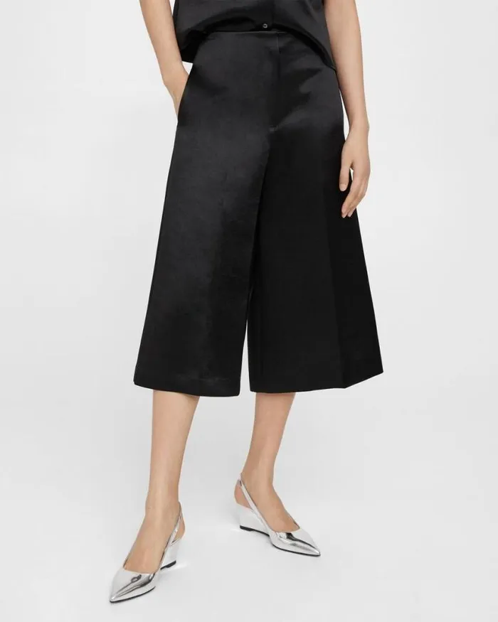 Pants Women Theory WideLeg Culotte In Bonded Satin Black Pants Women Theory WideLeg Culotte In Bonded Satin Black