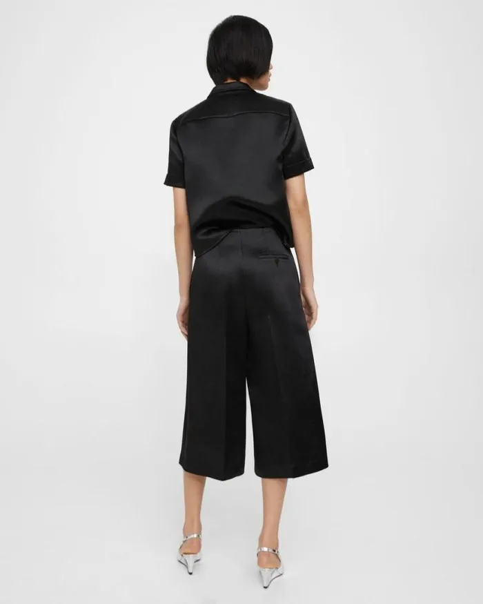 Pants Women Theory WideLeg Culotte In Bonded Satin Black Pants Women Theory WideLeg Culotte In Bonded Satin Black