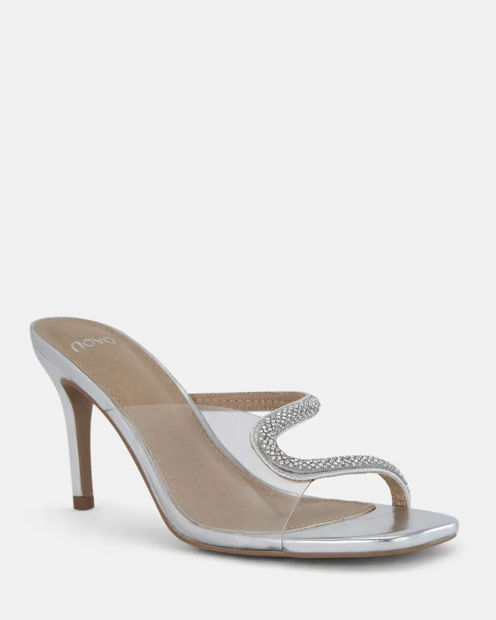 Party NOVO Shoes Women PORSHA SILVER Open Toe Heels