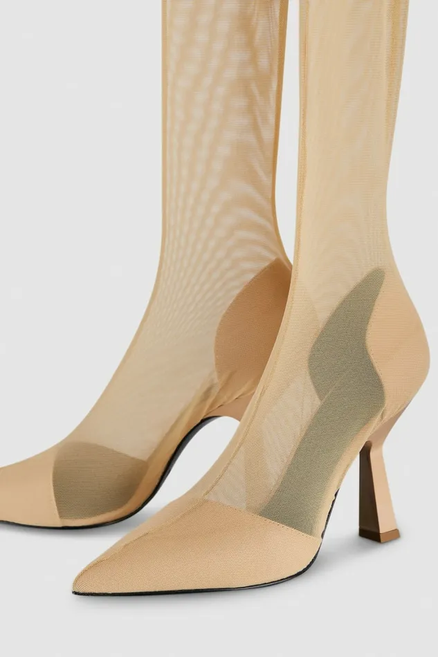Patrizia Pepe Boots Overknee Boots In Tulle Beige 8211 Women