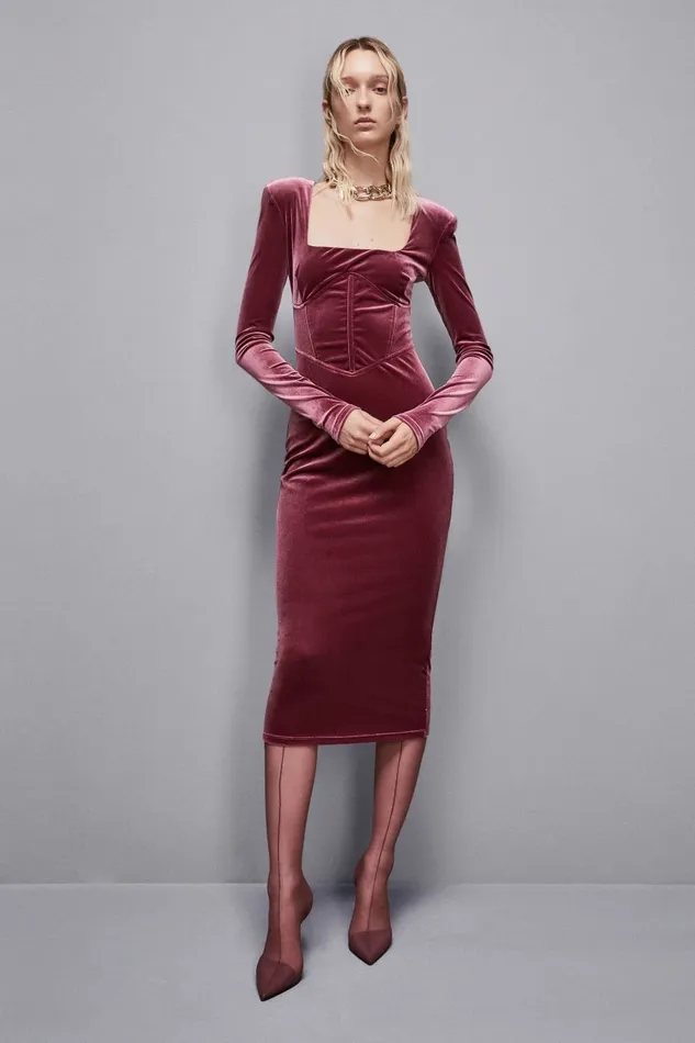 Patrizia Pepe Dresses Essential Velvet Bustier Dress Red 8211 Women
