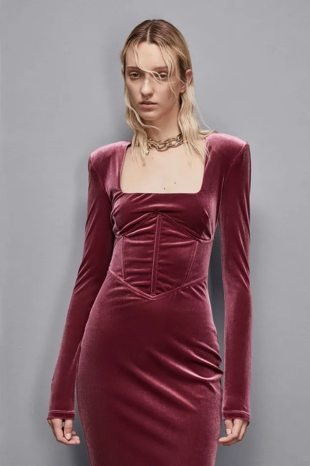 Patrizia Pepe Dresses Essential Velvet Bustier Dress Red 8211 Women