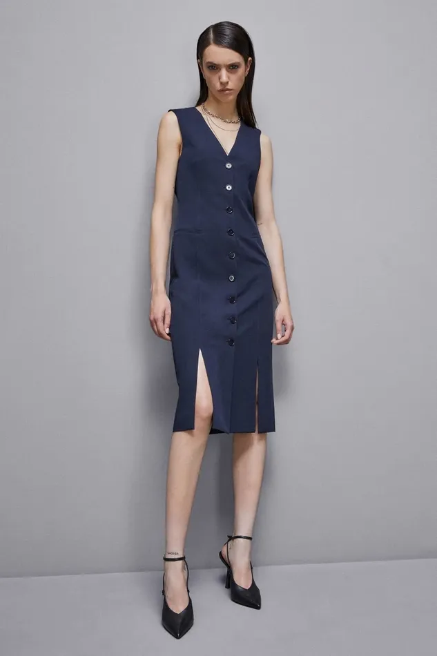 Patrizia Pepe Dresses Gabardine Shirt Dress With Slits Blue 8211 Women