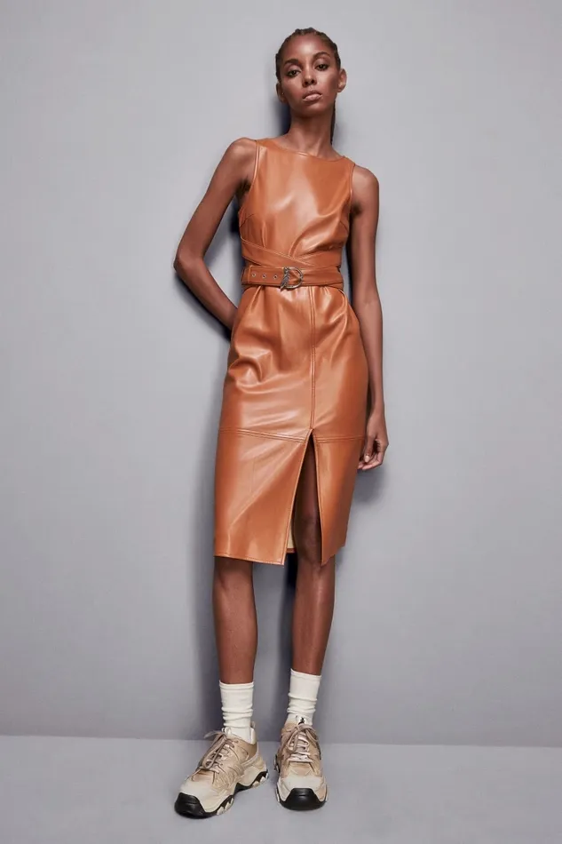 Patrizia Pepe Dresses Midi Dress In Coated Fabric Brown 8211 Women