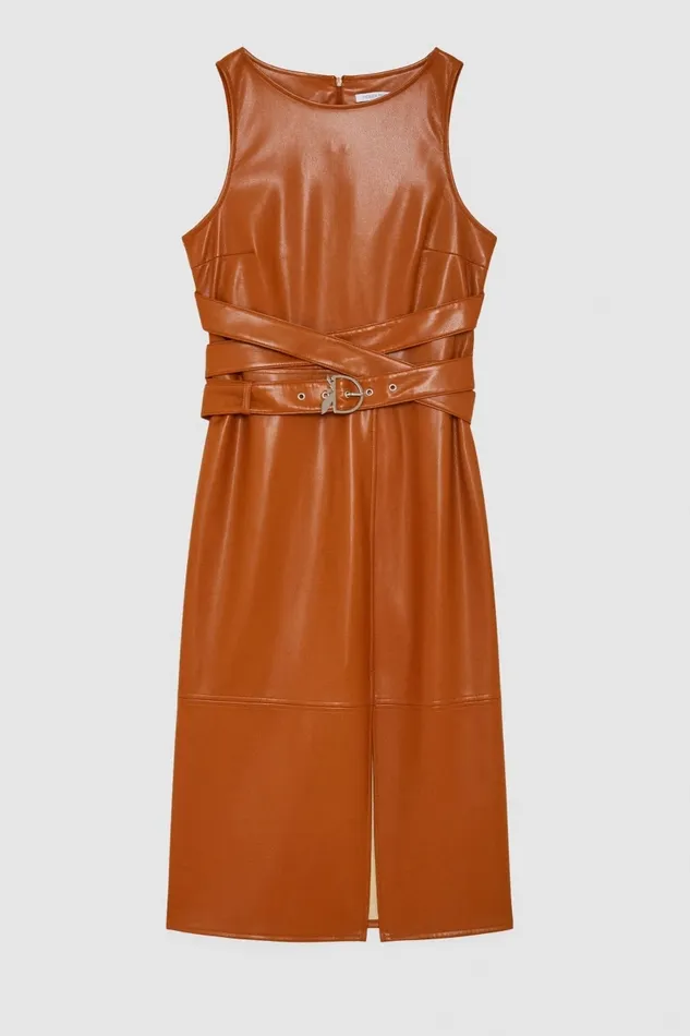 Patrizia Pepe Dresses Midi Dress In Coated Fabric Brown 8211 Women
