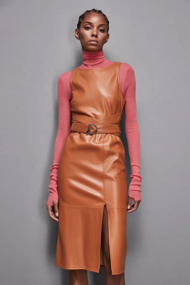 Patrizia Pepe Dresses Midi Dress In Coated Fabric Brown 8211 Women