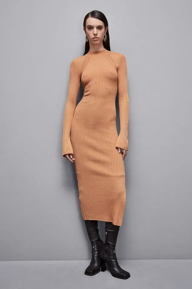 Patrizia Pepe Dresses Ribbed Viscose Blend Dress Brown 8211 Women