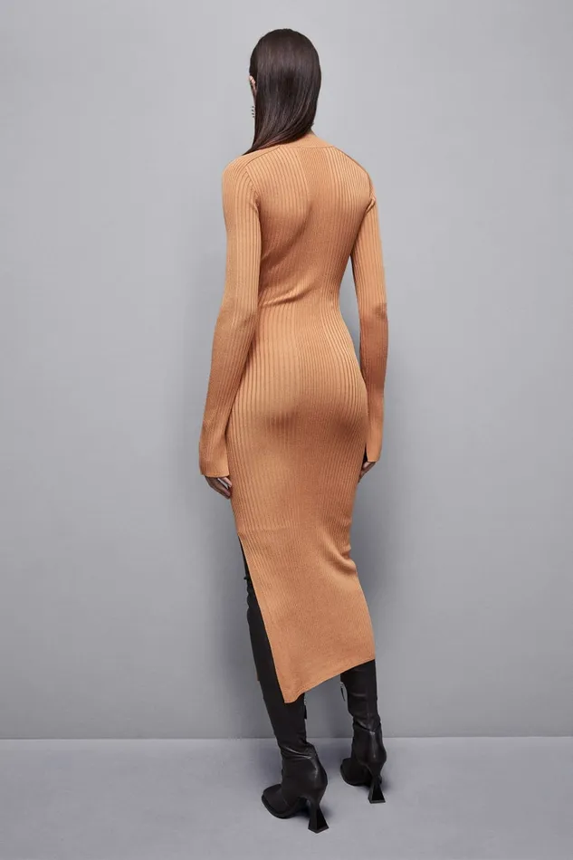 Patrizia Pepe Dresses Ribbed Viscose Blend Dress Brown 8211 Women